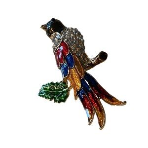 Vintage parrot brooch rhinestone enamel painted brooch vintage